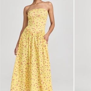 Floral Yellow Strapless Dress